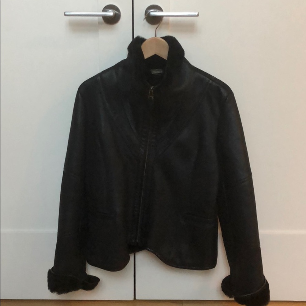 Designer Autunno black shearling leather jacket - Picture 2 of 8